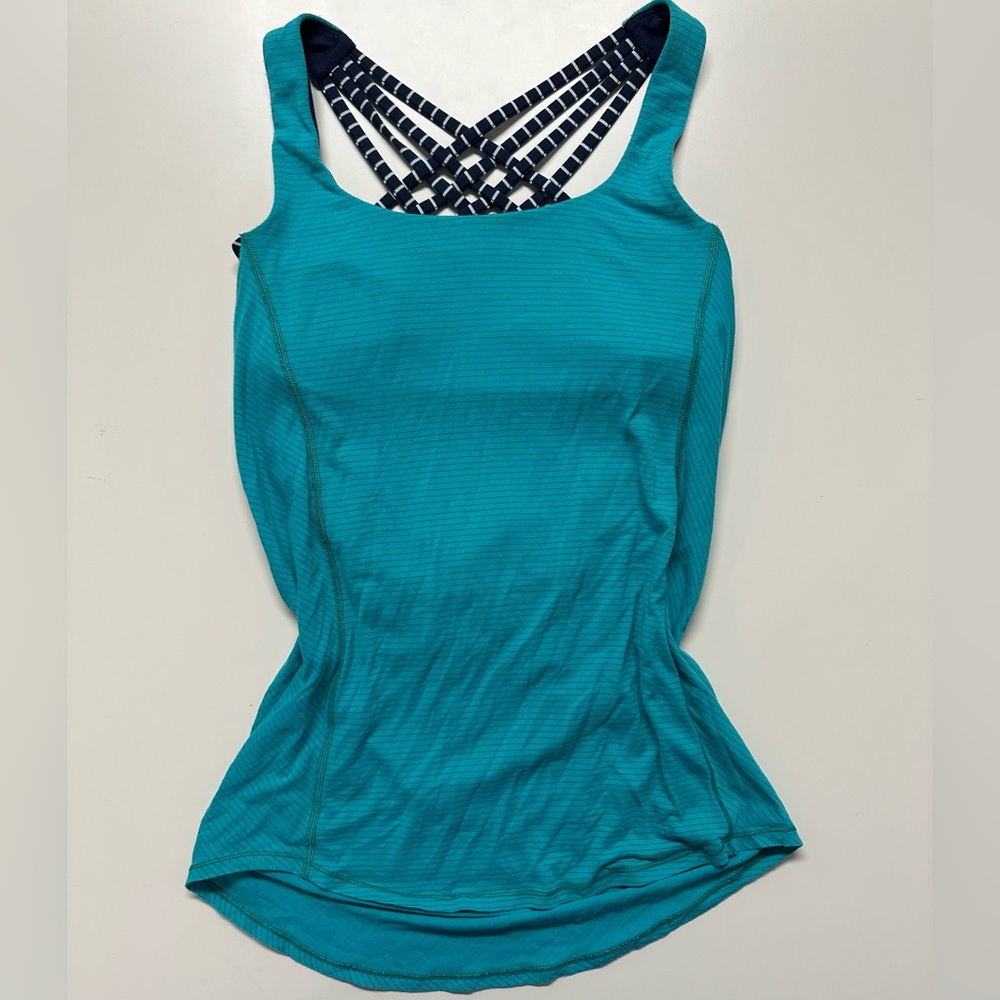 LULULEMON blue open back lightweight wild tank with crossback sports bra, 4 US.
